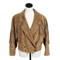 Vintage 80s Suede Fringe Western Jacket Genuine Leather Made in USA Size L 