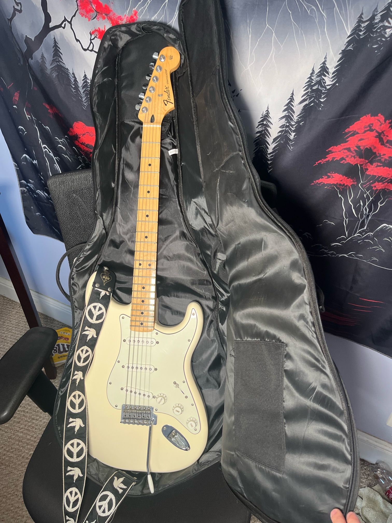 2017 Fender Player Series Stratocaster, Jazz Pickups, W/ Soft Case And Peace Strap - White