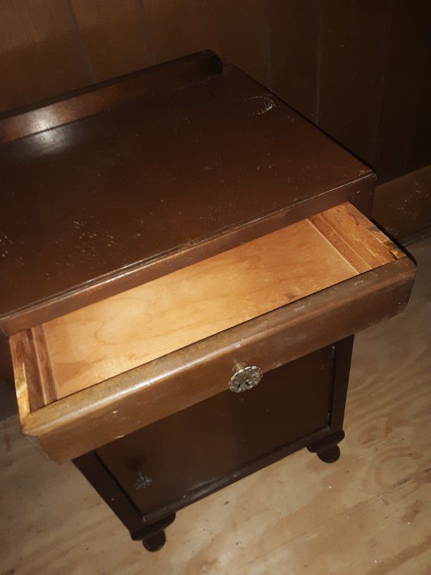 Vintage End Table Solid Wood Cabinet