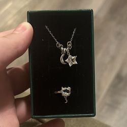 crystal white gold necklace and ring 