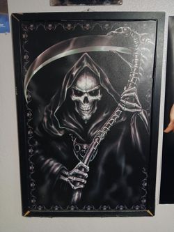 Large Wooden Reaper Framed Picture 38x28