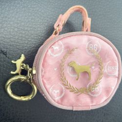  Victoria's Secret PINK Dog 86 Mini Round Coin Change Purse Keychain RARE