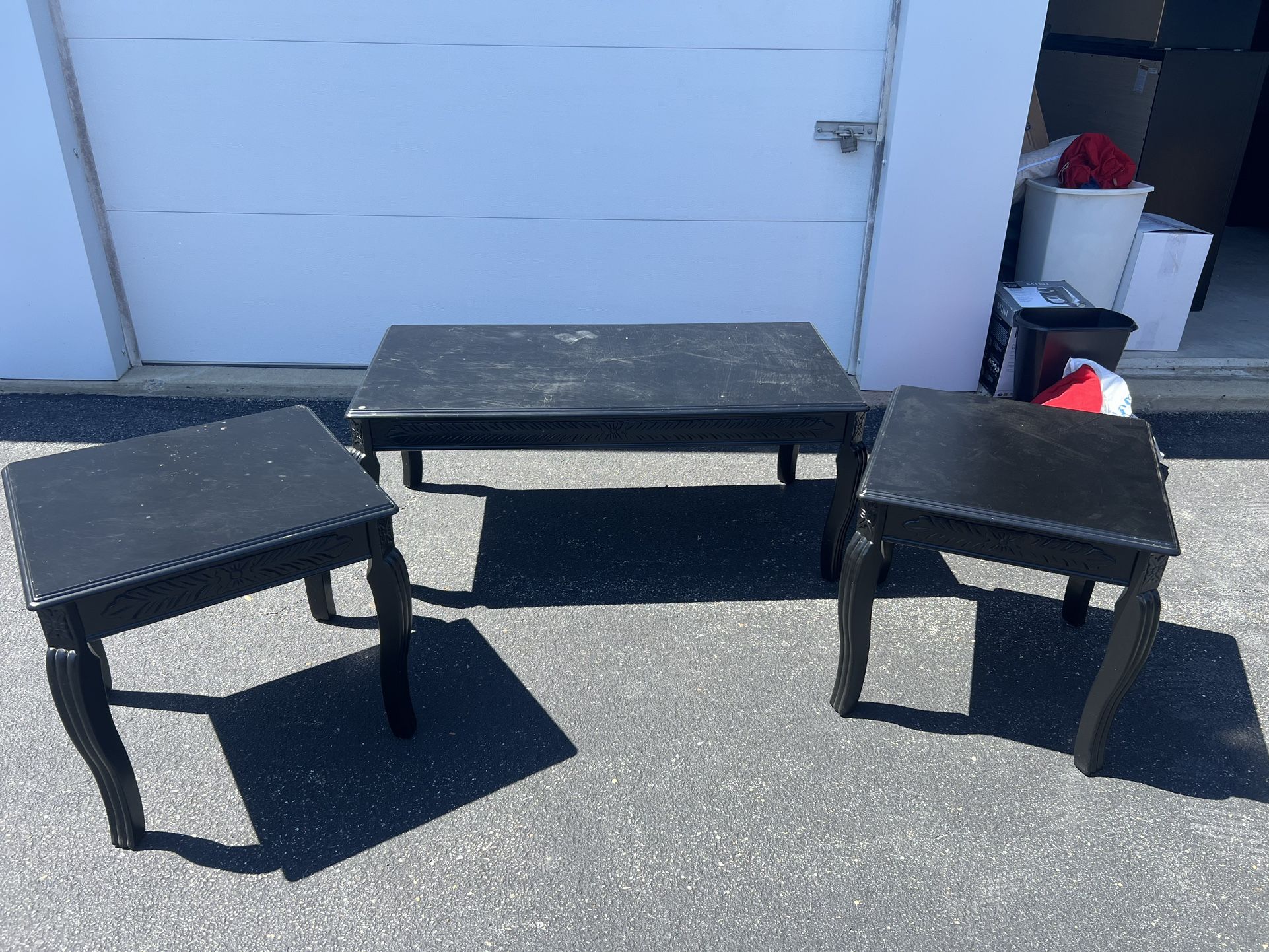 Black Coffee Table + 2 End Tables – Used, Decent Condition