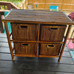 Vintage mcm bamboo table/stand with storage compartments, the prices on these are insane