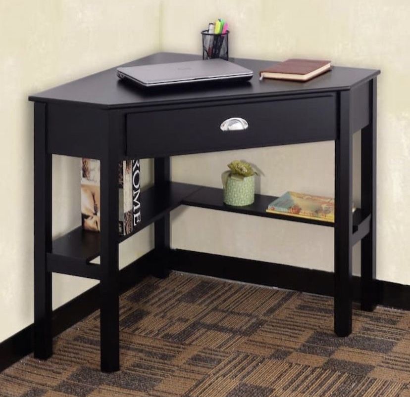 41.5 in. Black Corner Wooden PC Laptop Computer Desk with Storage Drawer and Shelves