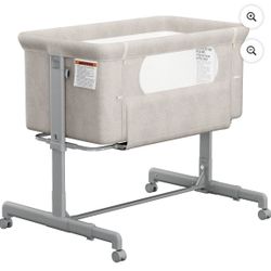 Baby Bassinet with Adjustable 6-Level Height, Bedside Crib for Newborn, Beige