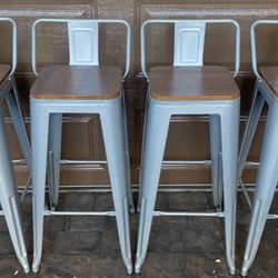 4 Bar Height Wood And Metal Stools