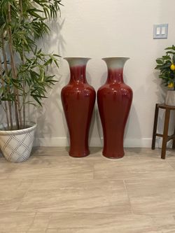 Large Chinese Porcelain Vases - Stunning Red Color (Pair)
