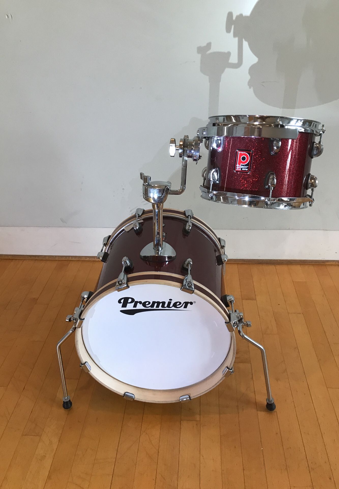Premier 2 piece drum set bebop 10” rack 16” bass drum red sparkles APK PREMIER DRUMS