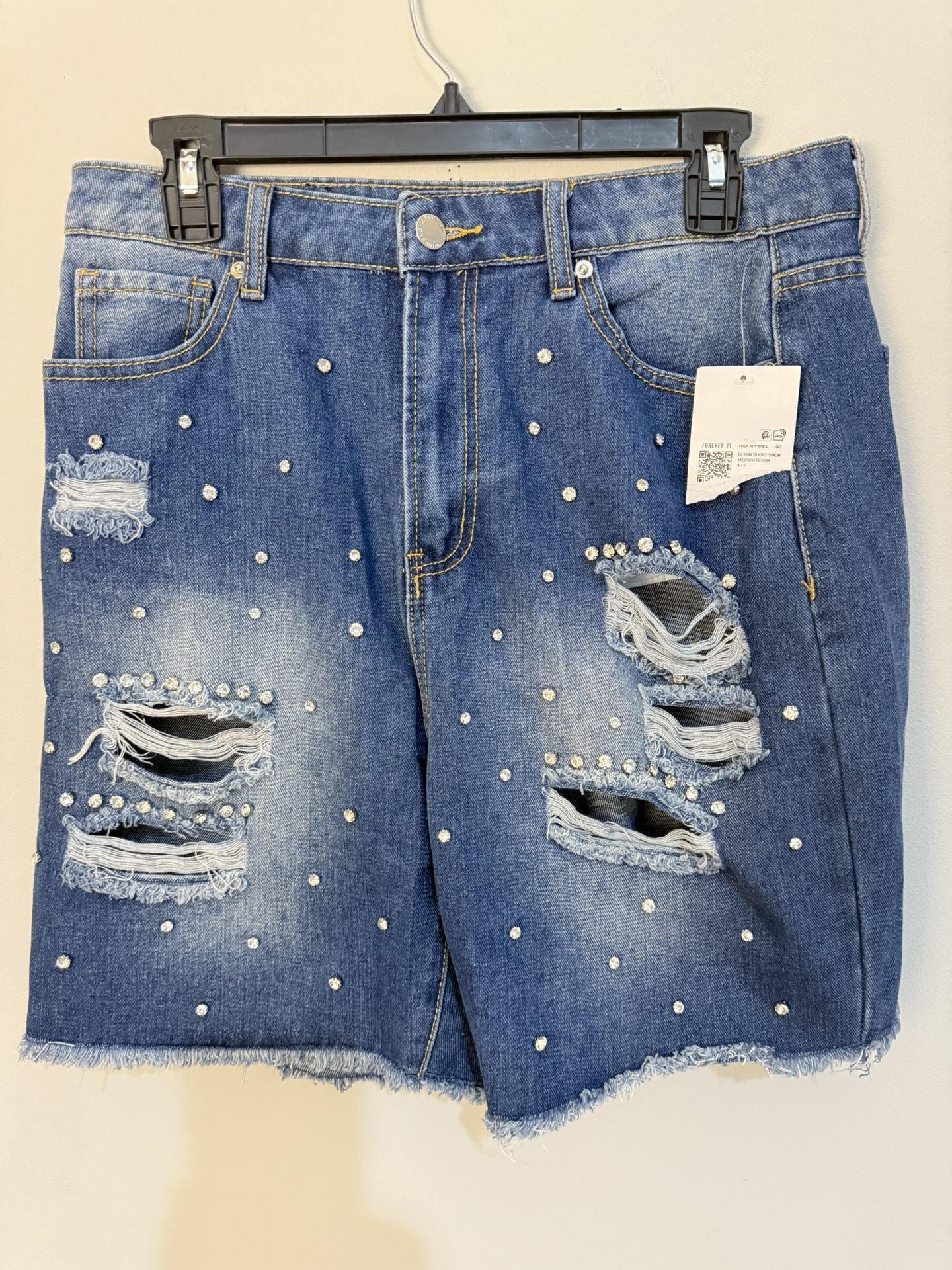 Studded Distressed Denim Women's Large Shorts