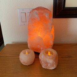 10” 20lbs. Himalayan Salt Crystal Lamp & 2 Tea Light Holders