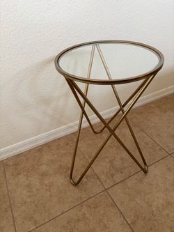 Gold Metal Round Glass Top Side Table