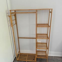 Bamboo Garment Rack 6 Tier Storage Shelves Clothes Hanging Rack