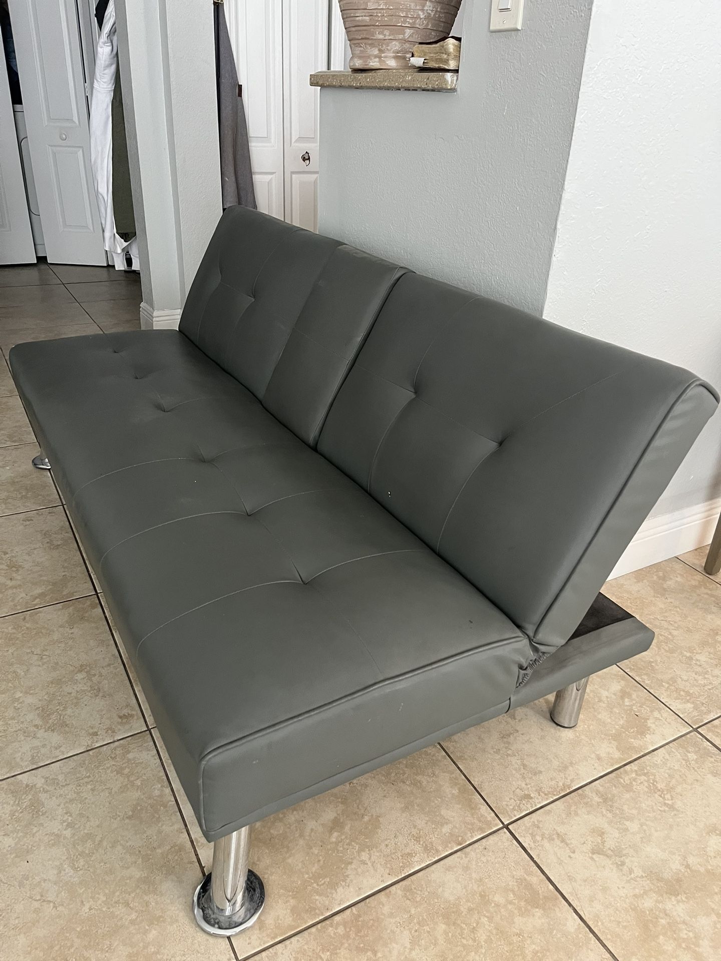 Modern Gray Leather Sofa Couch