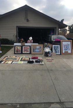 Yard sale paintings batteries and more