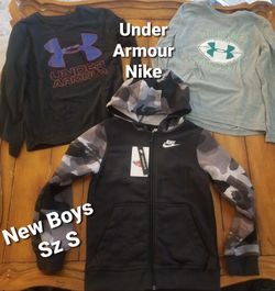 New boys Sz S Small Nike zip front hoodie sweatshirt Under Armour long sleeve shirt
