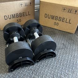 New pair of 50lb adjustable dumbbells -machined Steel Weight Plates. New in box 📦 100lb in total. $350