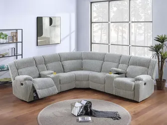 Brand New Grey Super Plush Corduroy Reclining Sectional Sofa