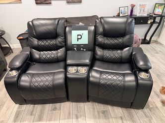 Black Leather Power Recliner Loveseat