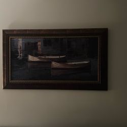 hand painted painting of a boat real wood frame