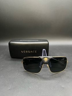 Versace 2207Q 1002/87 140 3N Gold Black Leather Square Sunglasses 38mm *7000