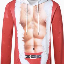 Mens-Ugly-Christmas-Sweatshirt-Funny Hoodies Xmas Holiday Crew Neck Pullover Causal Small Or X-Large Buff Abs 