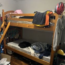 Wooden Bunk Bed With Mattresses 