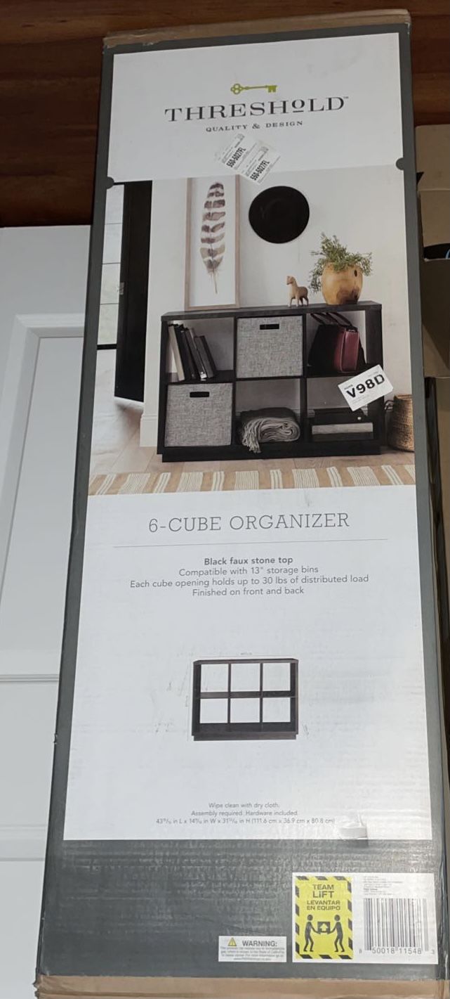 6 Cube Storage Organizer With Faux Stone Surface Top Black Threshold Bookcase