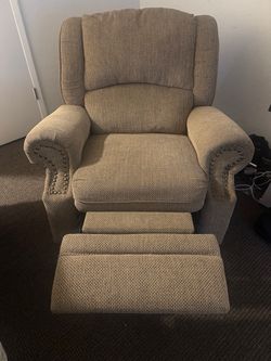 Brown Patterned Recliner Chair with Nailhead Trim