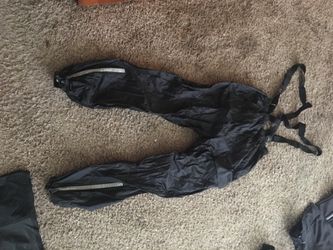 Motorcycle riding pants. Part of a rain suit.