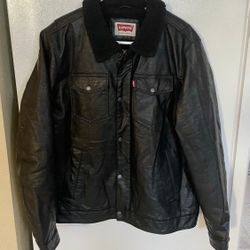 Levis Faux Leather Black Sherpa Lined Motorcycle Bomber Flight Jacket Mens Large
