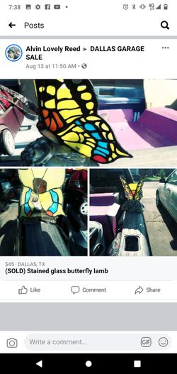 Stained glass butterfly lamp vintage