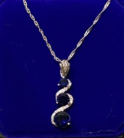18K White Gold filled Gp Cubic Zirconia Round Blue Sapphire Necklace