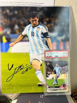 Messi autographed photo and psa 10 card