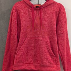 Adidas Womens Climawarm Hoodie Red Space Dye Spell Out Drawstring Long Sleeve M