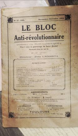 1934 French Catholic Published Phamplet titled The Bloc Anti- Revolutionary (translated)