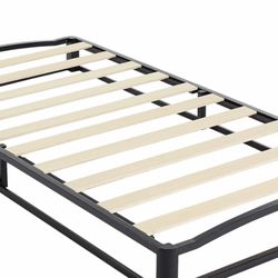 New Twin Metal Platform Bed Frame with Wood Slat Support, 6 Inches High 
