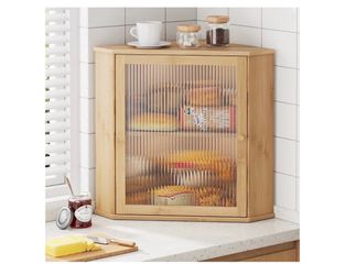 Wooden Corner Bread Box for Kitchen Countertop, Large, Natural