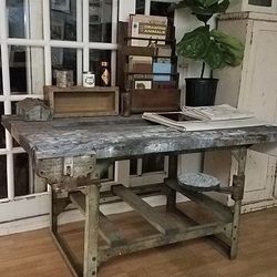 Vintage Industrial Cast Iron Work Table Island