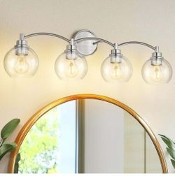 JAZAVA 4-Light Bathroom Light Fixture,
Brushed Nickel Vanity Light Over Mirror,
Globe Glass Wall Sconce, VL02BN-4. К 141