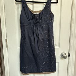 Loft navy sleeveless eyelet dress in size 0