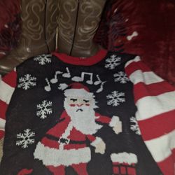 Light Up Childs Santa Sweater And Brown Cowboy Or Girl Boot.