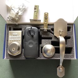 Door Handle Lock Set With Keypad, Brush Nickel