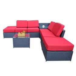 Outdoor patio black wicker furniture sectional set all dash weather risen return chair conversation sofas with water resistant cushion covers