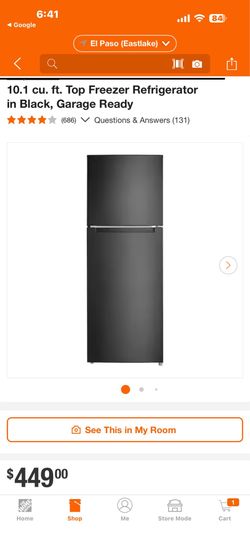 10.1 cu. ft. Top Freezer Refrigerator in Black, Garage Ready