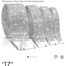 Outus 4 Rolls 8.8 Yard Self Adhesive Crystal Rhinestone Diamond Ribbon Bling Diamond Stickers Wrap Roll DIY with 2 mm Rhinestones Strips Tape Car Phon