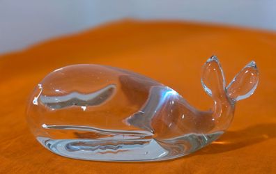 Vintage Clear Glass Whale Figurine.
