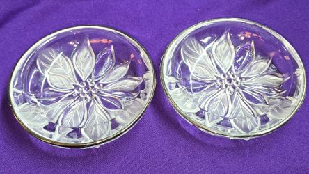 Set of 2 Studio Nova Japan by Mikasa Gilded Poinsettia Candy Dish Gold Rim Crystal 5.25" M4D212