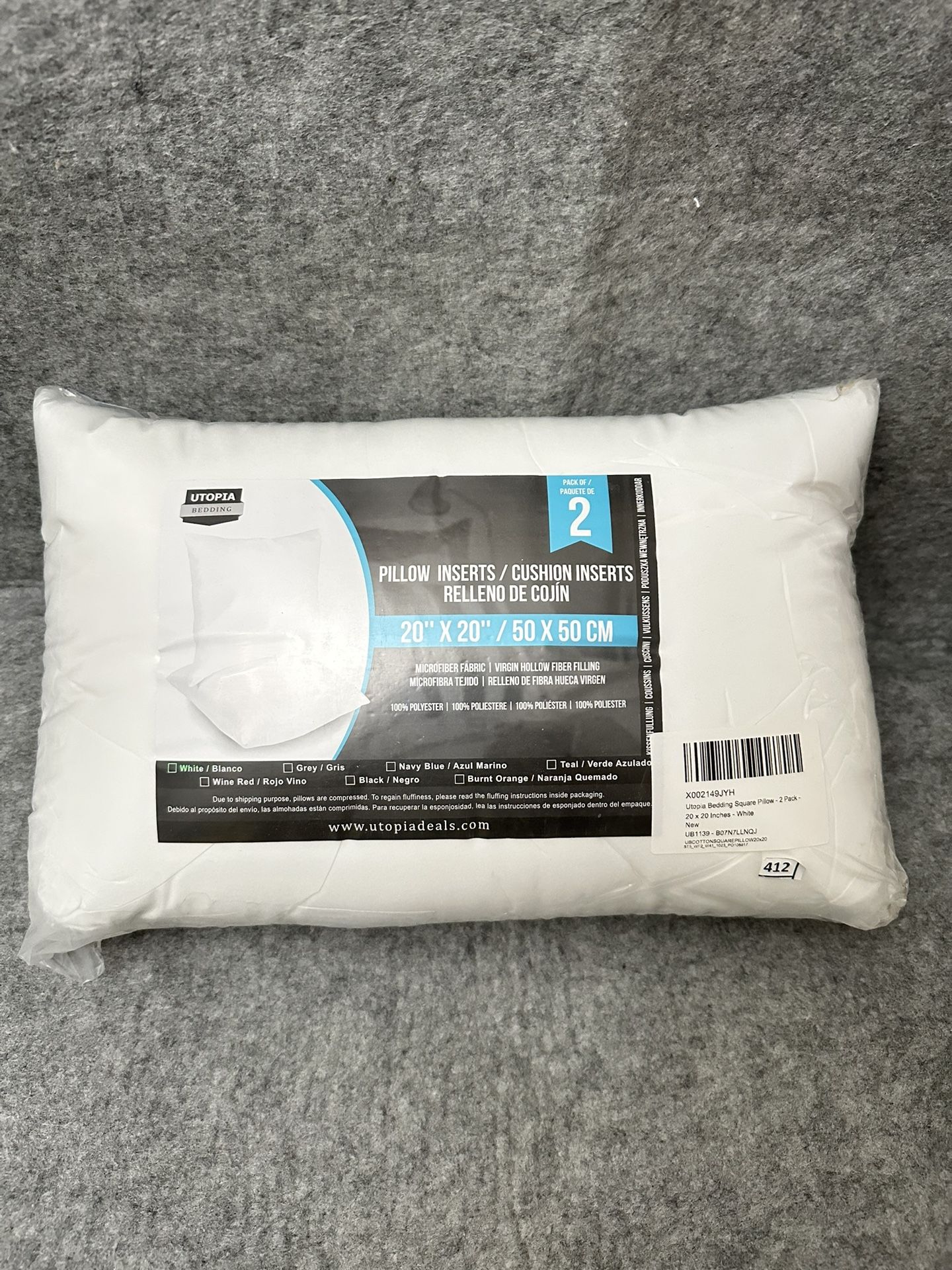 Utopia Bedding Throw Pillows Insert (Pack of 2, White) - 20 x 20 Inches Bed and Couch Pillows - Indoor Decorative Pillow