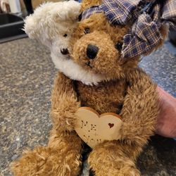 Boyds (?) ME + YOU tan bear with small white piggy-back bear